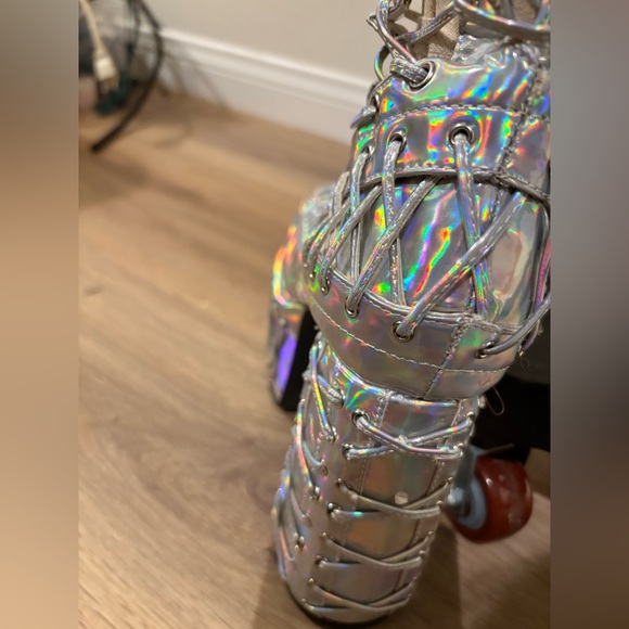 Dolls Kill Holographic Lace-Up platform Boots - Picture 13 of 15